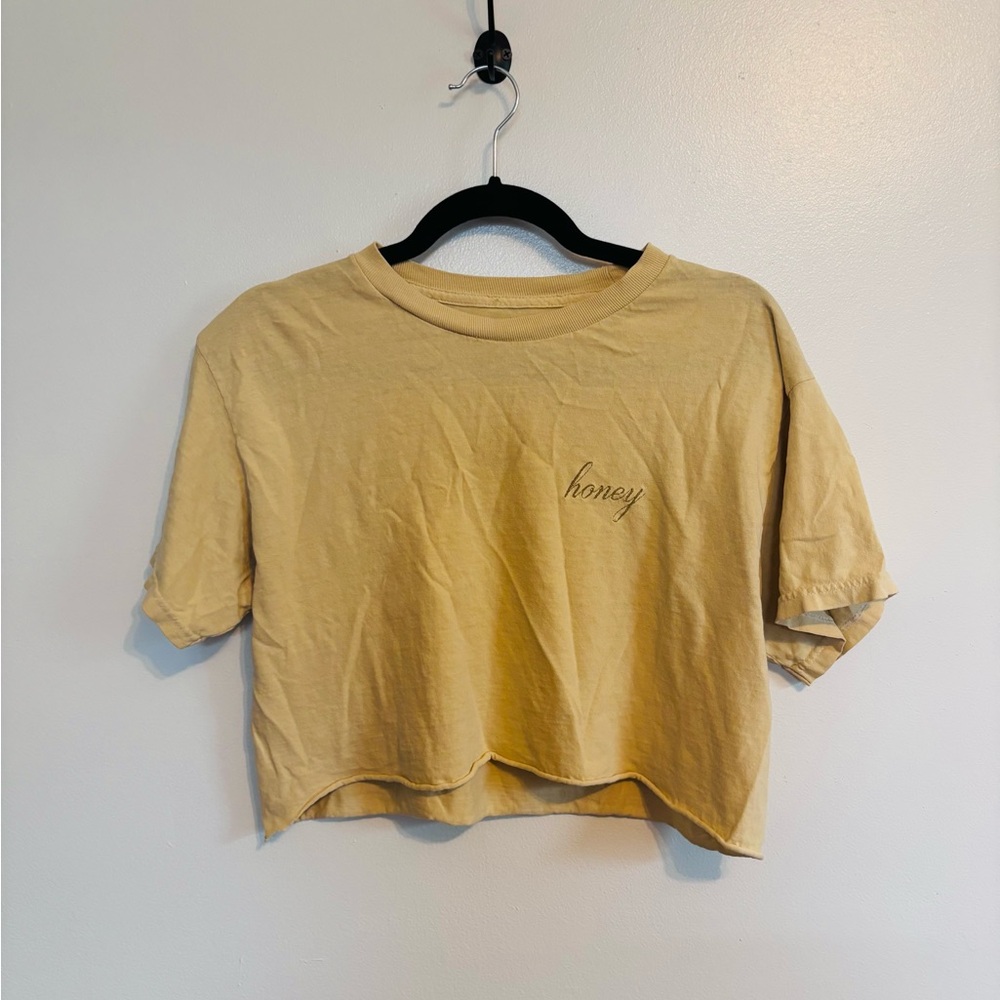 J. Galt yellow cropped t shirt with honey in the front one size